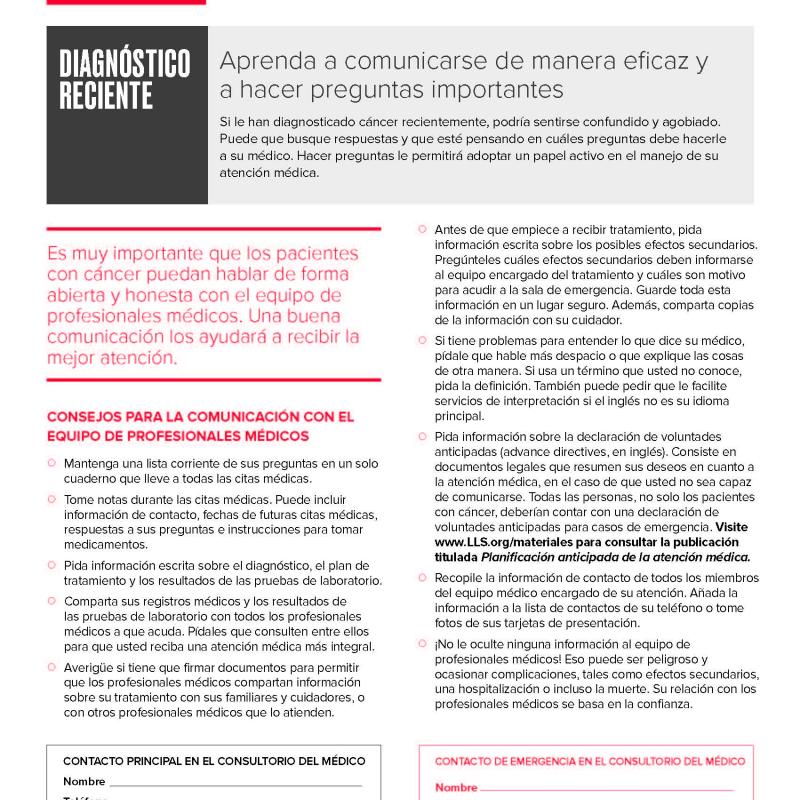 Comunicación con el equipo de profesionales médicos: diagnóstico reciente