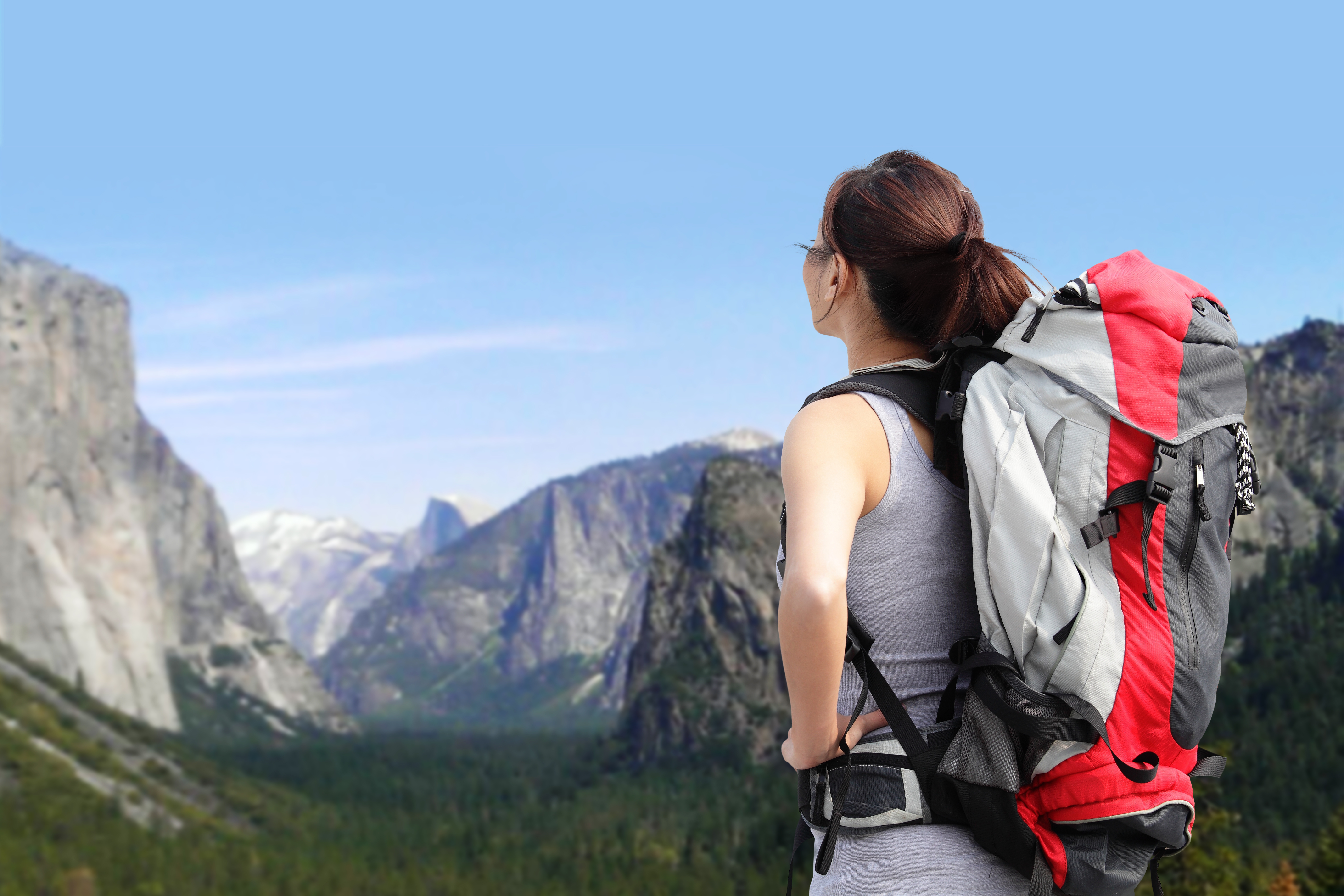 Hiker looking at mountains 