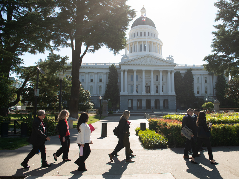 Advocates walk in front of the California capitol in Sacramento