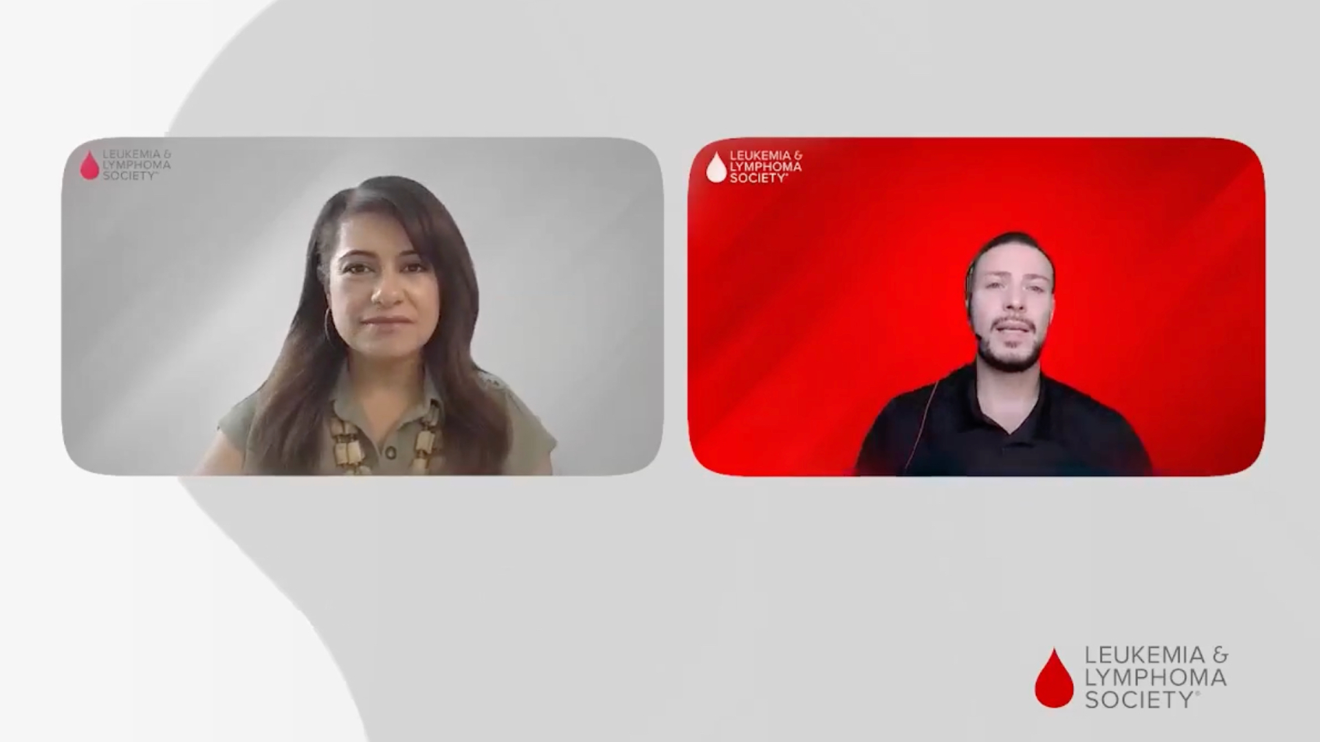 A woman and man, both of Hispanic descent, host a webinar for the Leukemia & Lymphoma Society on Facebook