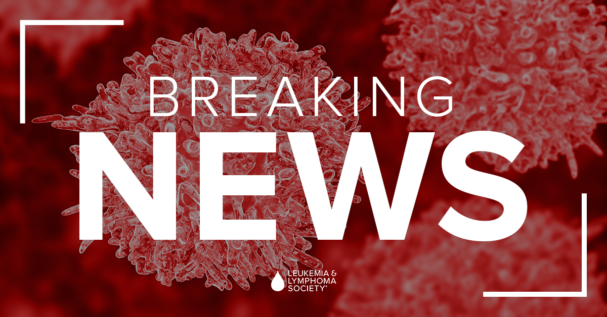 Image of text that reads "Breaking News" over leukemia cells. 