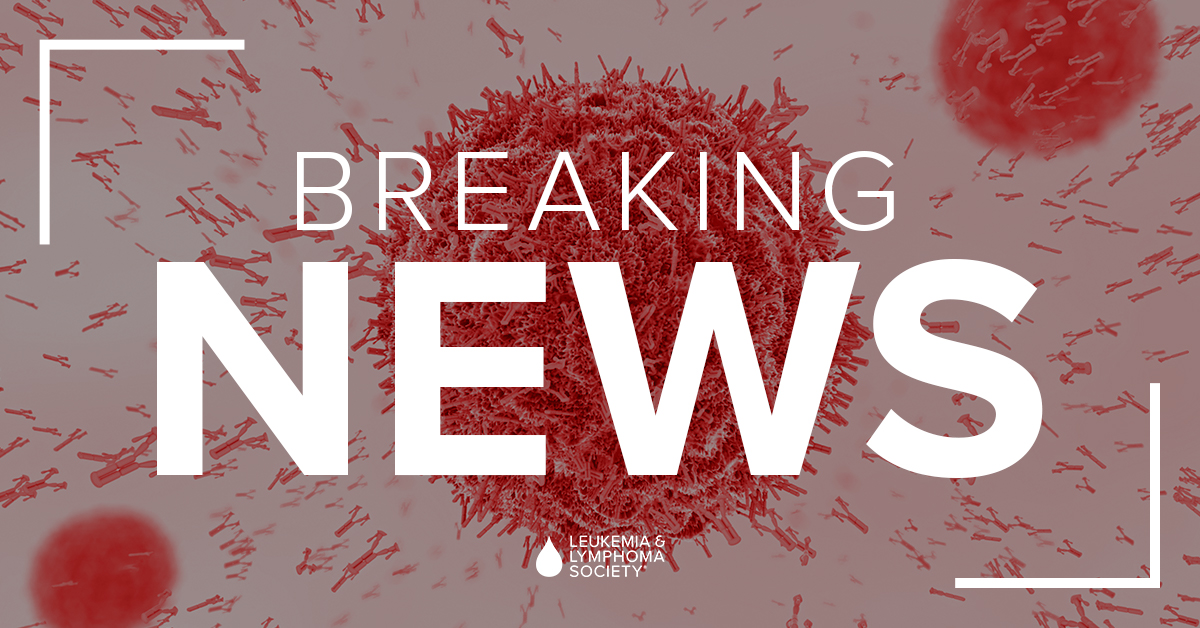 Image of text that reads "Breaking News" over blood cancer cells. 