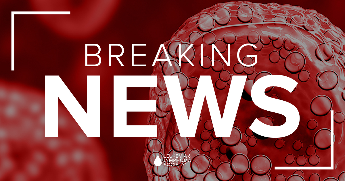 Image of text that reads "Breaking News" over lymphoma cells. 