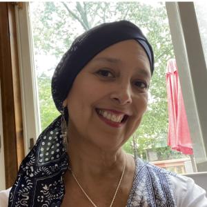 primary mediastinal B-cell lymphoma (PMBL) woman with head wrap