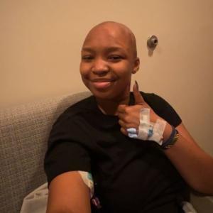 matilda lymphoma black shirt thumbs up world cancer day