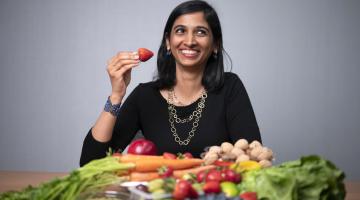 Woman with fruit and vegetables