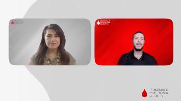 A woman and man, both of Hispanic descent, host a webinar for the Leukemia & Lymphoma Society on Facebook