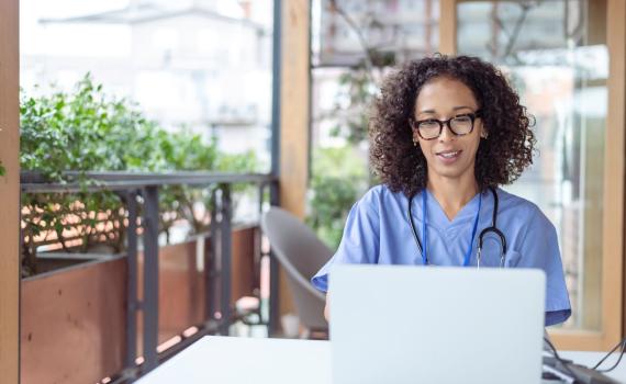 Nurse participating in program via zoom