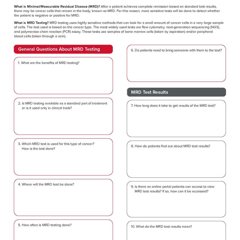 Questions to Ask Your Healthcare Team About Minimal/Measurable Residual Disease (MRD)