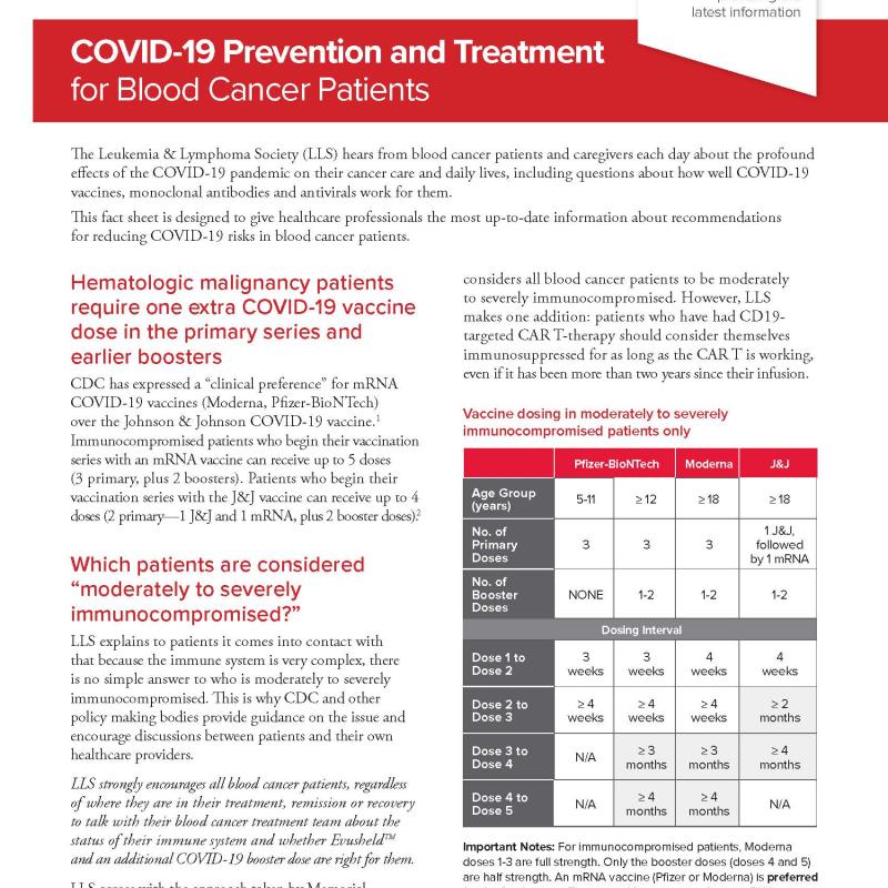 COVID-19 Prevention and Treatment for Blood Cancer Patients