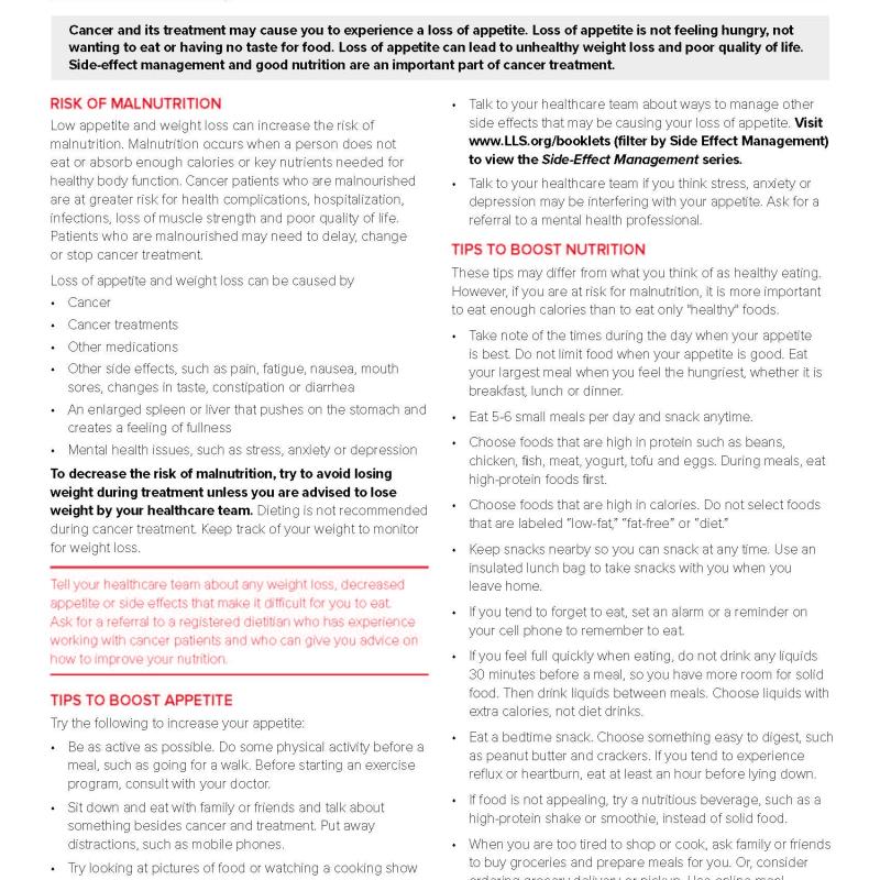 Side-Effect Management: Managing Low Appetite and Weight Loss