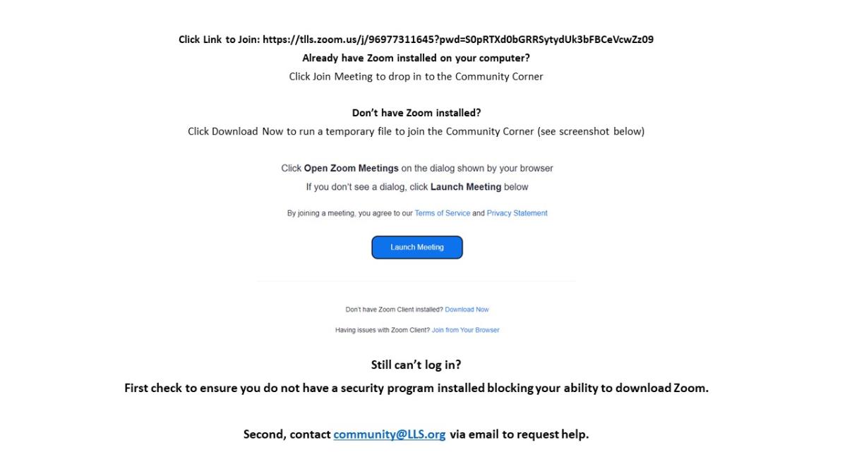 LLS Community Corner Log In