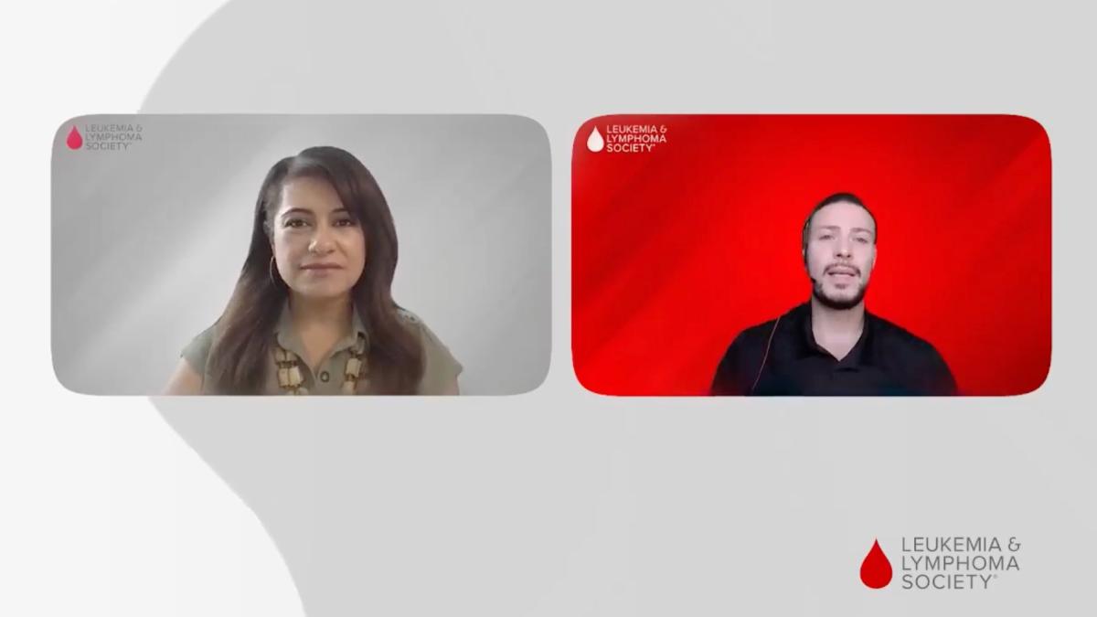 A woman and man, both of Hispanic descent, host a webinar for the Leukemia & Lymphoma Society on Facebook