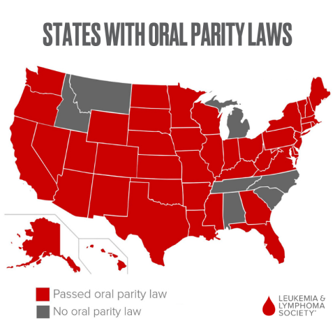 Map of states who have oral parity laws