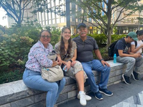 Jennifer Lewis (center) reunites with leaders of the Red Cross in Tena, Ecuador, during a visit to New York City.