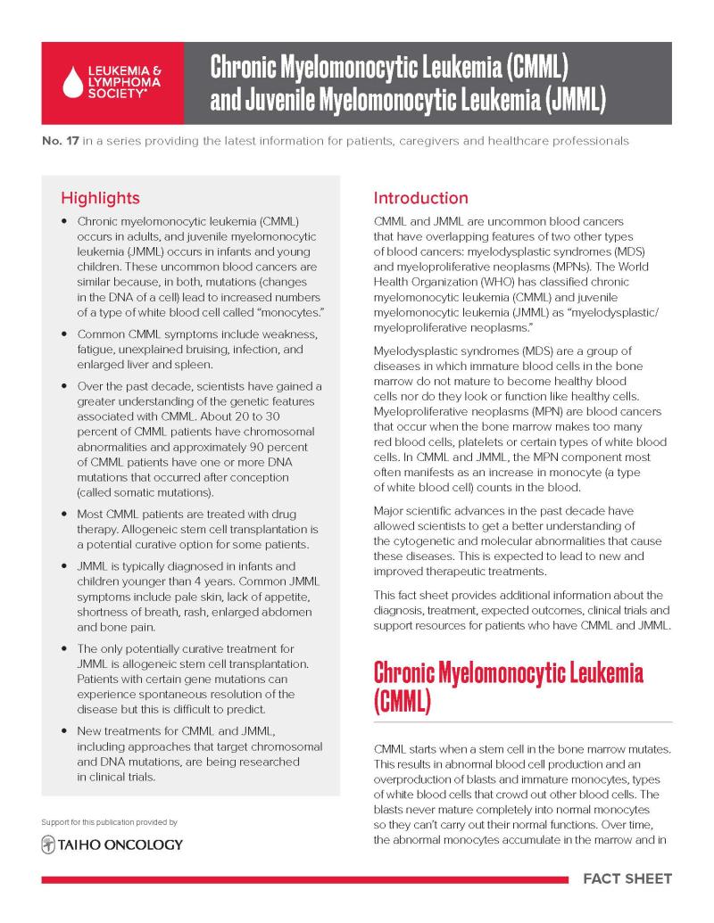 Chronic Myelomonocytic Leukemia (CMML) and Juvenile Myelomonocytic Leukemia (JMML) Facts