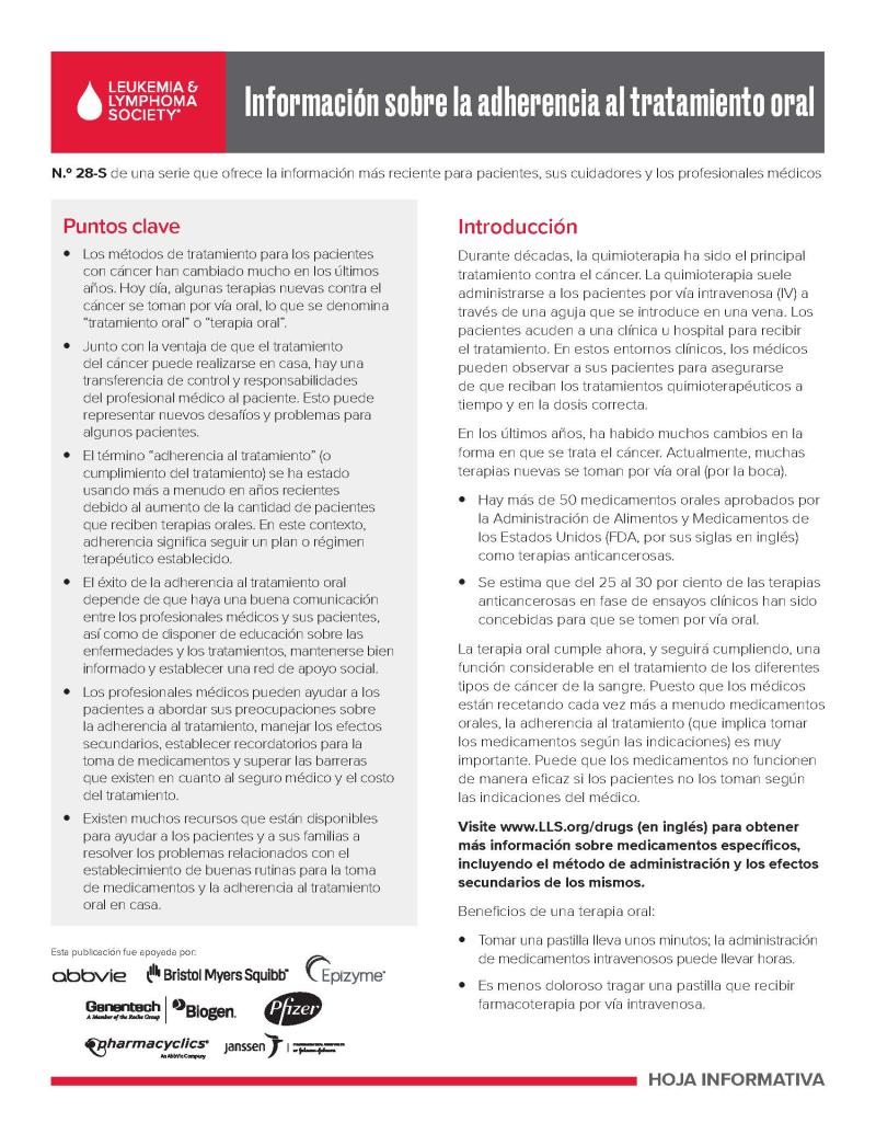 Información sobre la adherencia al tratamiento oral