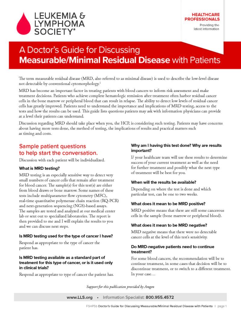 Doctor’s Guide for Discussing Measurable/Minimal Residual Disease with Patients