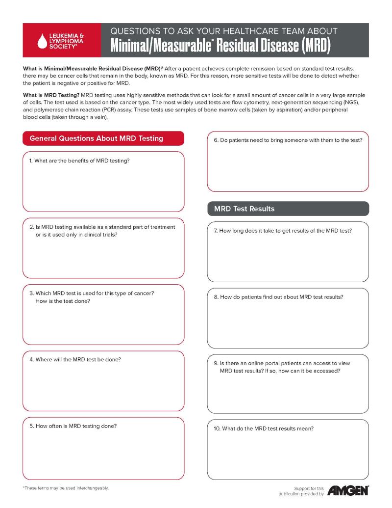 Questions to Ask Your Healthcare Team About Minimal/Measurable Residual Disease (MRD)