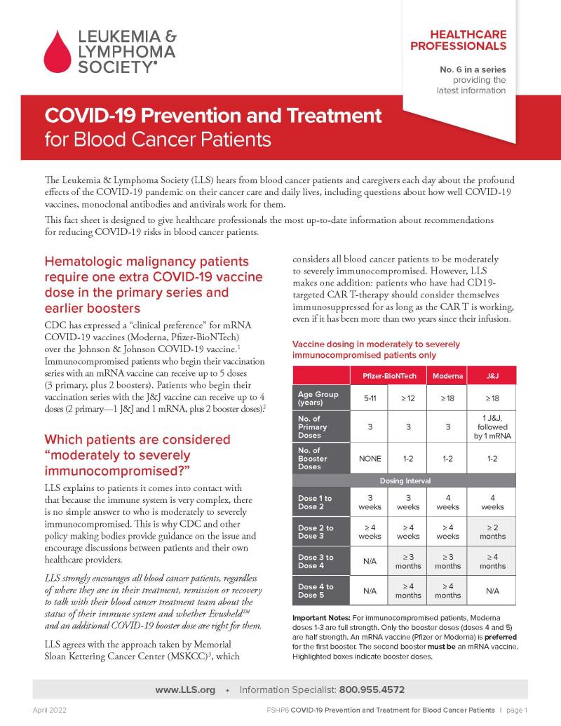 COVID-19 Prevention and Treatment for Blood Cancer Patients