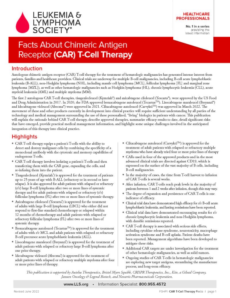 Facts About Chimeric Antigen Receptor (CAR) T-Cell Therapy