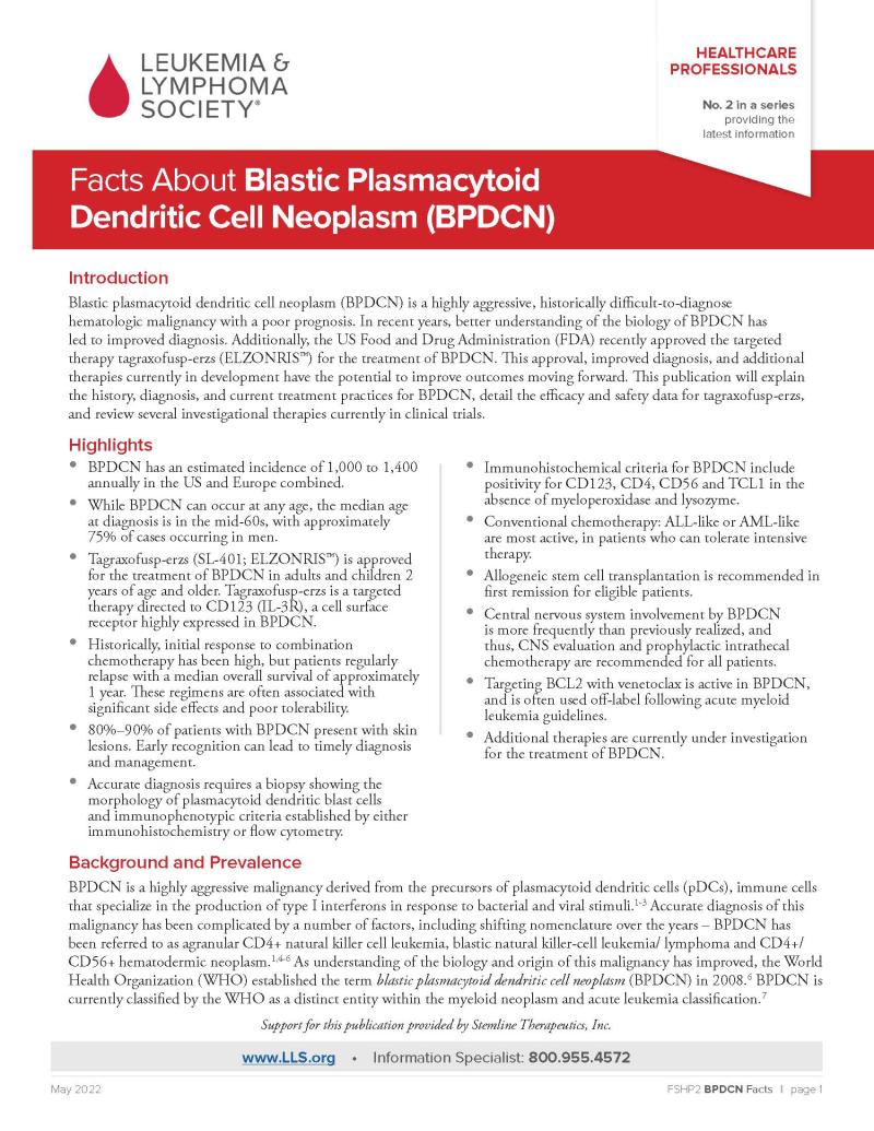 Facts About Blastic Plasmacytoid Dendritic Cell Neoplasm (BPDCN)