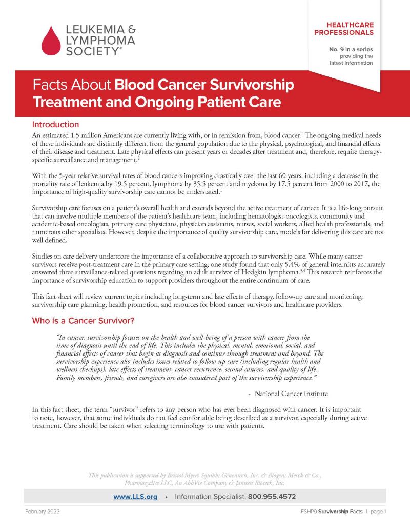 Facts About Blood Cancer Survivorship Treatment and Ongoing Patient Care