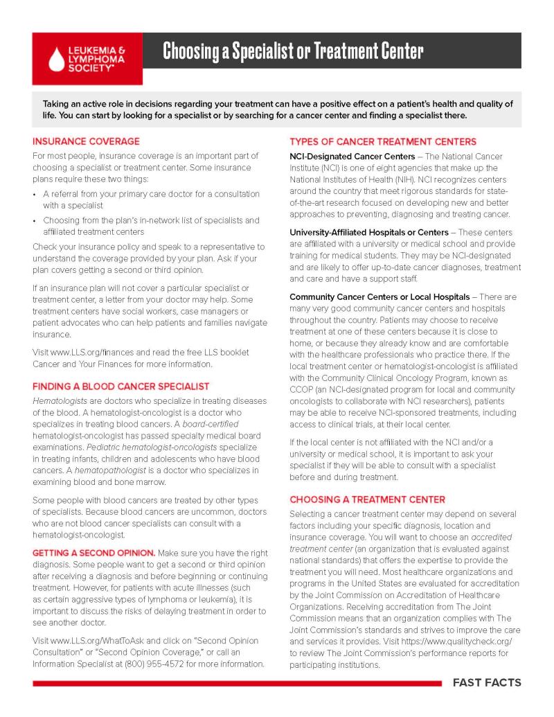 Choosing a Specialist or Treatment Center