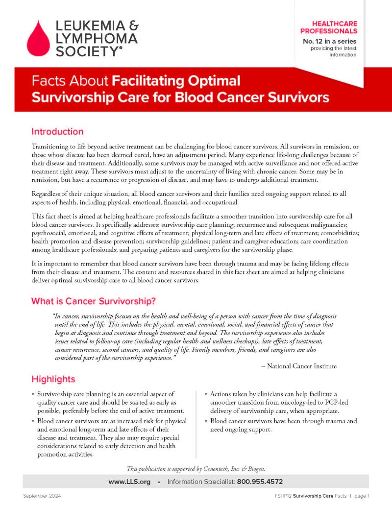 Facts About Facilitating Optimal Survivorship Care for Blood Cancer Survivors