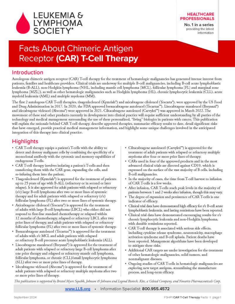 Facts About Chimeric Antigen Receptor (CAR) T-Cell Therapy