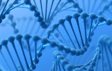Blue overlay image of DNA, close-up