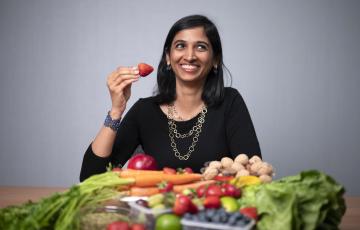 Woman with fruit and vegetables