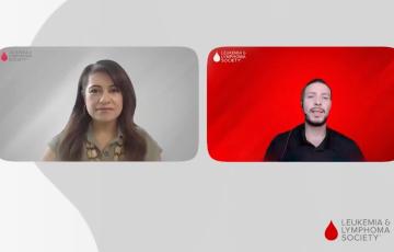 A woman and man, both of Hispanic descent, host a webinar for the Leukemia & Lymphoma Society on Facebook