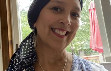 primary mediastinal B-cell lymphoma (PMBL) woman with head wrap
