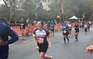 young white woman running team in training